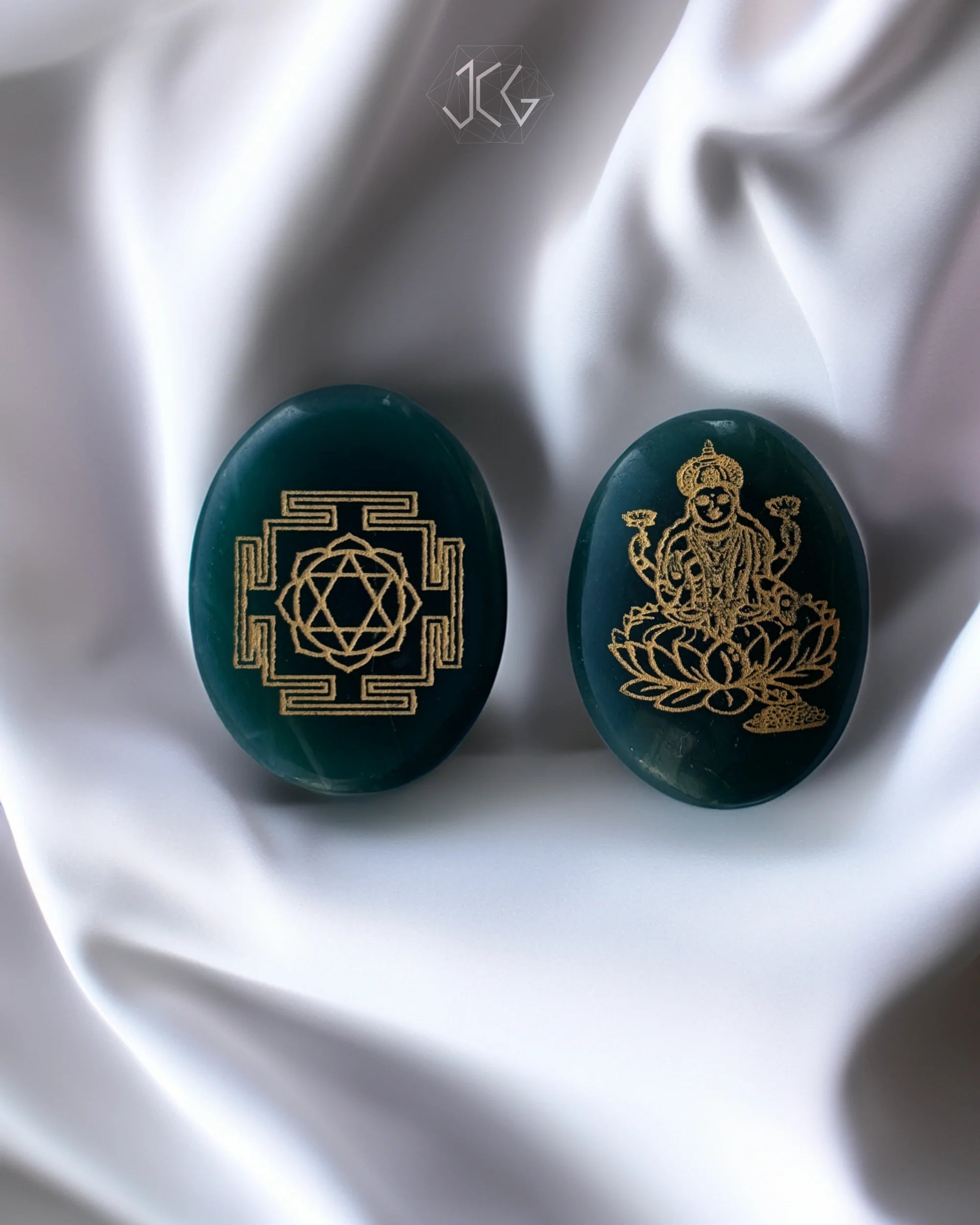 Green Aventurine Laxmi Zibu Coin - Jaipur Crystal Gems